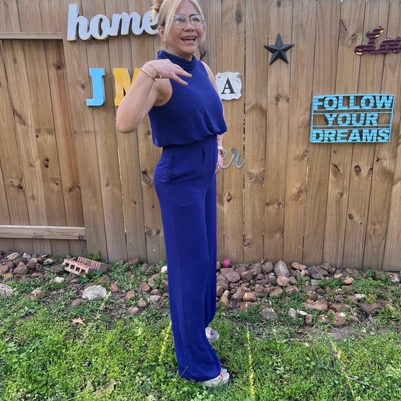 Women's royal blue Sleeveless Jumpsuit in Blue 4 - Picture 7 of 7